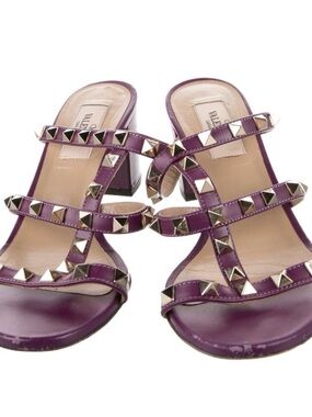Valentino Purple Pyramid-Stud Leather Slide Mules